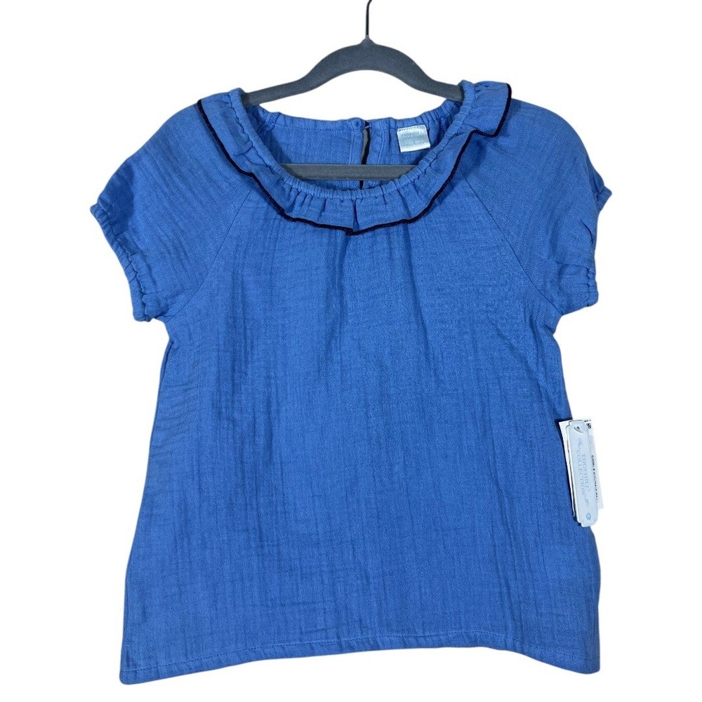 NWT Edgehill Collection Ruffle Trim 100% Cotton Gauze Blouse Blue Spring Size 6